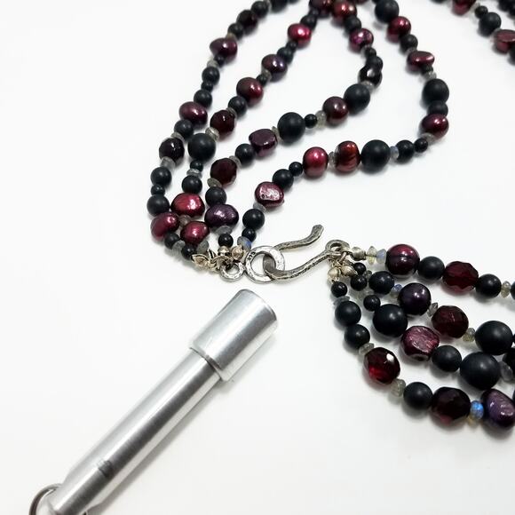 Vintage Beaded Necklace Pearled Burgundy, Matte Black Red Black Czech Crystal - Picture 5 of 10